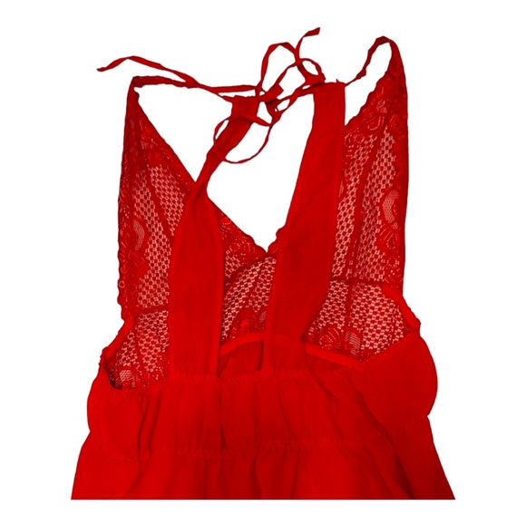 XXXL 3X RED WOMENS FLOWY LINGERIE COVER UP SHEER DRESS LACE HALTER - Picture 3 of 5